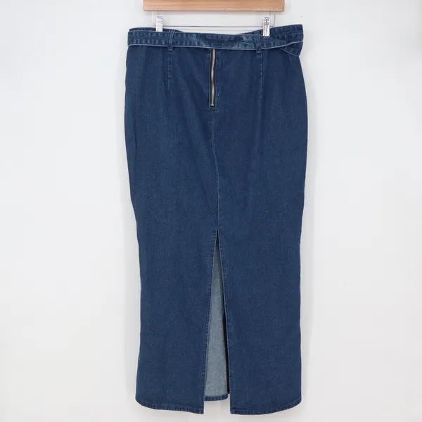 PrettyLittleThing Denim Skirt Womens 8 Maxi Western Belted Blue Slit Excellent - Image 4