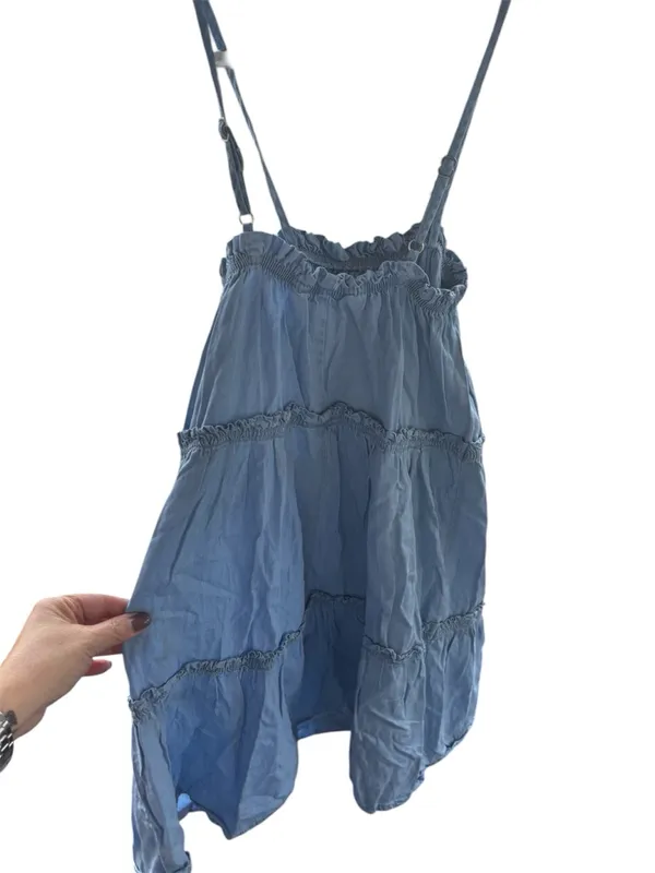 Primark Denim Co. Tiered Chambray Mini‎ Dress - Light Wash - Size 2 - Image 3