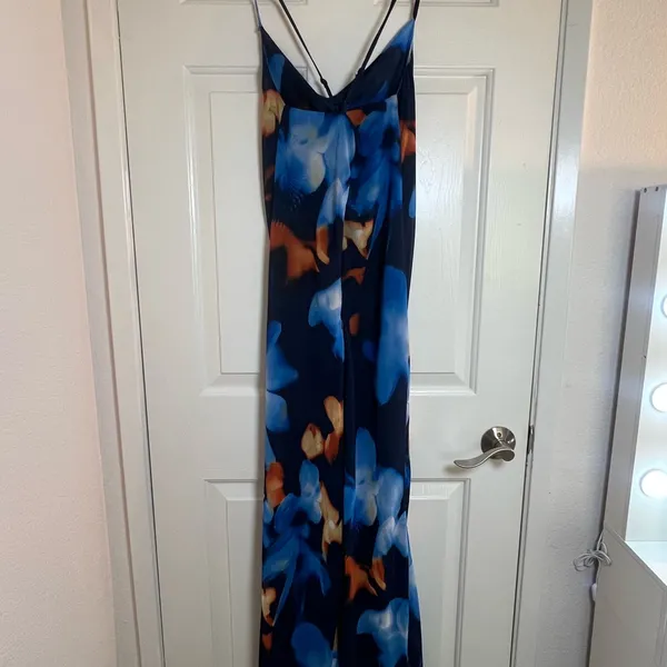 SheIn Women Blue and Orange Floral Maxi Dress‎ Size Medium - Image 8