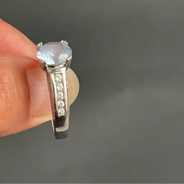 925 Sterling Silver Aquamarine Cubic Zirconia Ring Size 8 Engagement Anniversary - Image 4