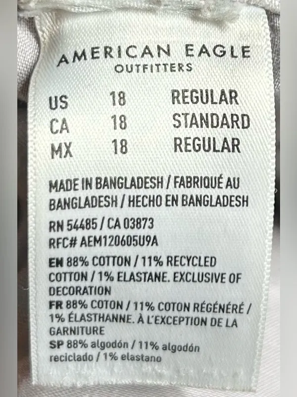 American Eagle Plus Size 18 Straight Leg Cream Color Jeans - Image 3