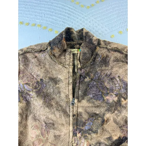 True Grit Dry‎ Goods Womens Brown Floral Fleece Full Zip Jacket Mock Neck Large - Image 11