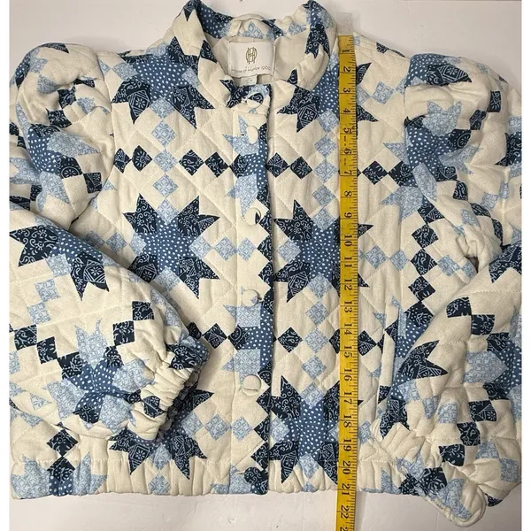 House Of Harlow 1960 Quilted Puffer Jacket Women L Cream Blue Retro Cottagecore - Image 3