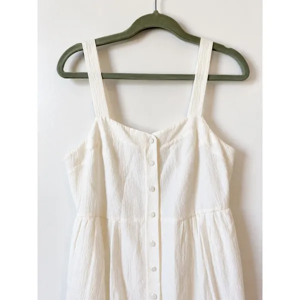 Club Monaco Midi Dress Size 2 White Cotton Silk Button Front Coastal Luxury NWT - Image 4