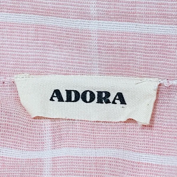 Adora Pink White Striped Sheer Button Shirt Roll Tab Sleeves Medium - Image 5