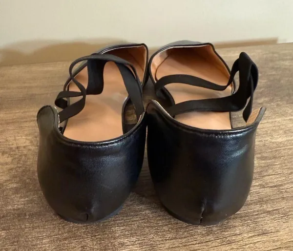 Black Faux Leather Flats Dress Shoes Size 40 Pointed Toe elastic straps - Image 3