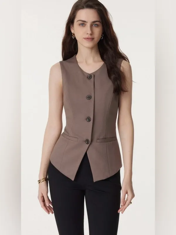 OGL NWT Sleeveless Button Front Vest in Deep Burgundy Size L - Image 4