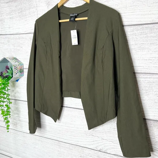 NWT Vintage Wet Seal Y2K Olive Green High Low Cropped Blazer Jacket Size XL - Image 4
