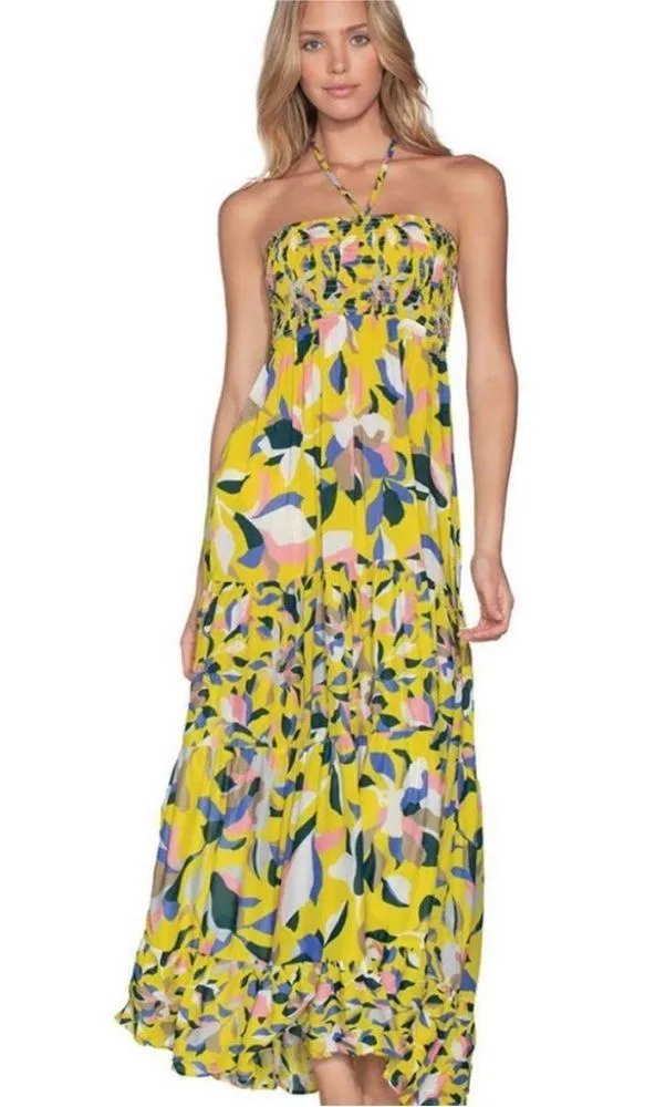 MAAJI Strapless Long Smocked Tiered Maxi Dress Floral Hamilton Bay Print Size M - Image 3