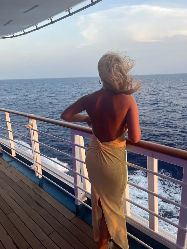 SheIn Yellow Backless Twist Back Split Hem Halter Evening Dress - Image 4