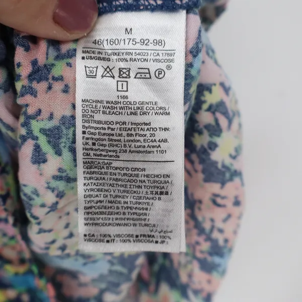 Gap Maternity Floral Tiered Mini Dress Medium Pink Blue Rayon 3/4 Balloon Sleeve - Image 4