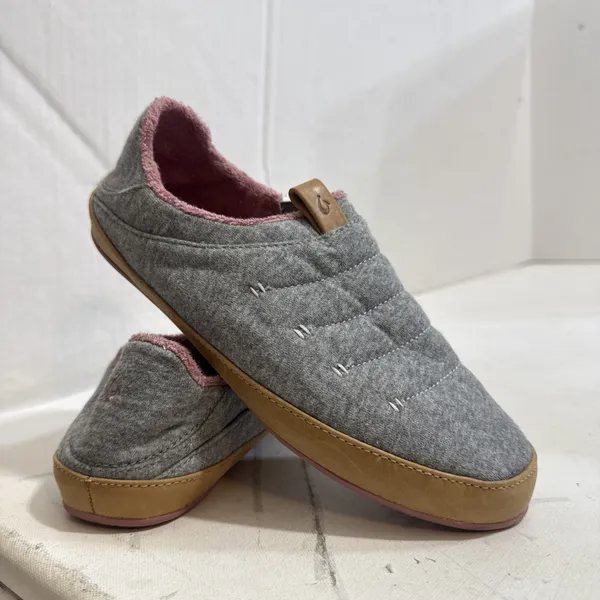 Olukai Lania Kilohana Slippers Gray Pink Quilted Lounge Slide Shoes Womens Sz 8 - Image 3