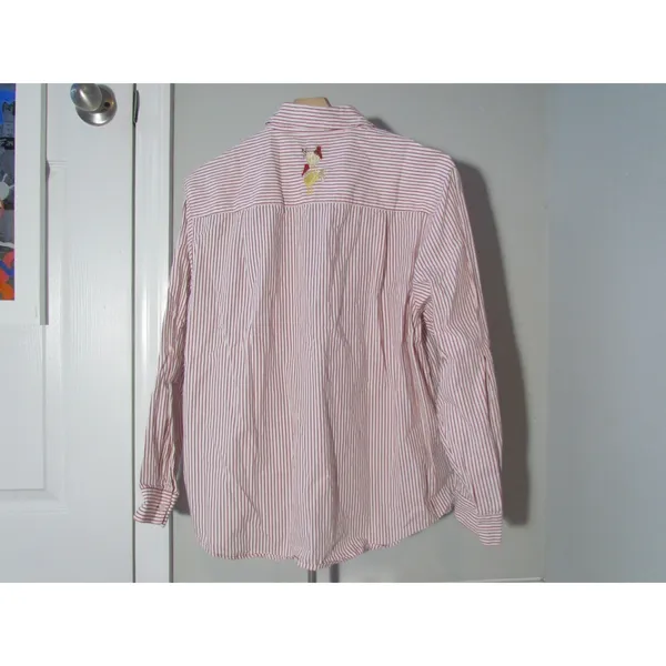 Vintage Bechamel Petites Shirt PL Red‎ White Pinstripe Rooster Embroidered - Image 2