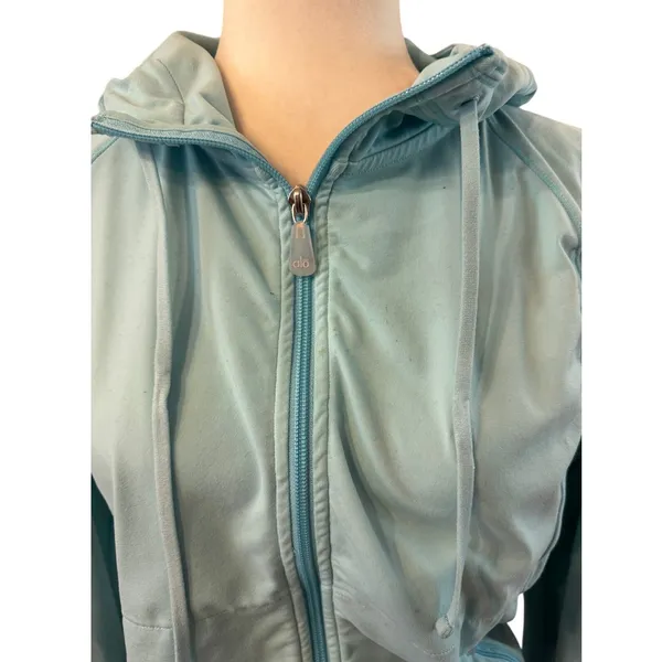 Alo Yoga CoolFit Zip Jacket Hoodie in Mood Boosting Blue Size Small Athleisure - Image 4