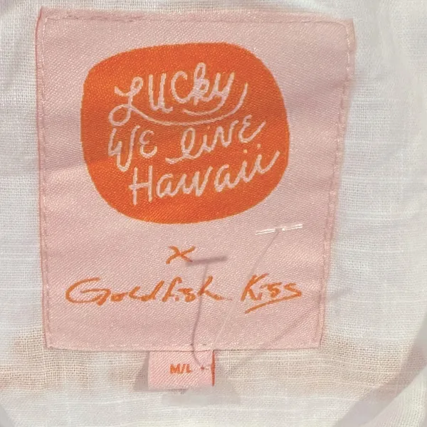 LUCKY WE LIVE HAWAII x GOLDFISH KISS WHITE COTTON SHORT SLEEVE BUTTON COVERUP ML - Image 11