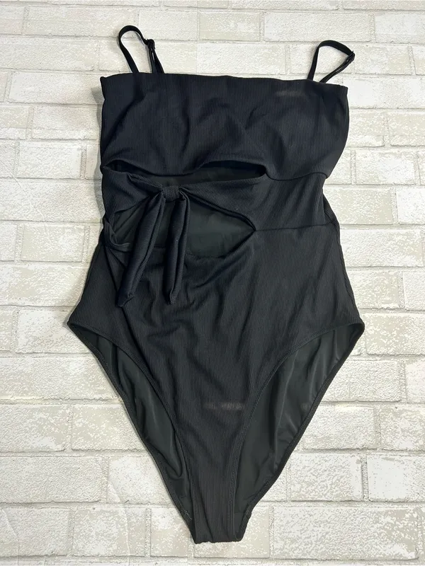 Aerie Ribbed Black One-Piece Swimsuit with Front Tie Size XXL Long - Image 2