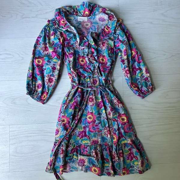 Melloday Floral Colorful Ruffle Flowy Mini Dress Church Spring Bright Size XS - Image 2