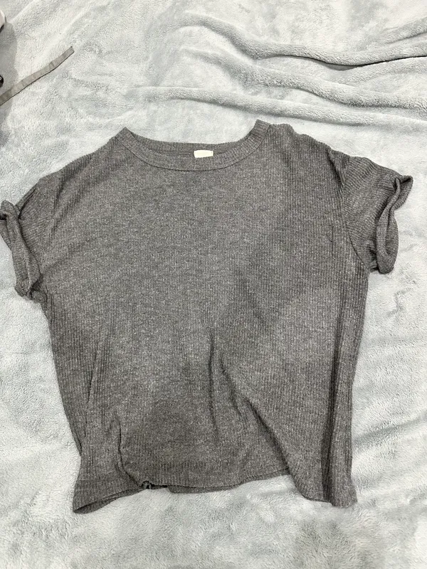 Brandy Melville / John Galt textured ribbed grey shorts sleeve top - Image 3
