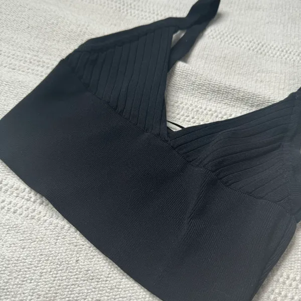 black knit bralette crop tank top - Image 4