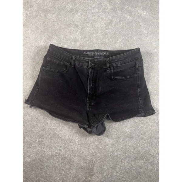 american eagle hi‎ rise shortie black shorts size 12 AEO denim x4 - Image 2