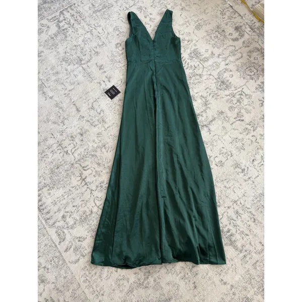 Lulus Perfect Refinement Emerald Satin Sleeveless Pleated Maxi Dress Size Small - Image 4