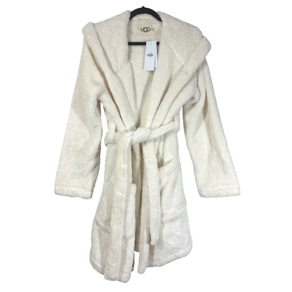 UGG Aarti Hooded Lounge Plush Fleece Robe Cream 1121091 Womens Large L - Image 2