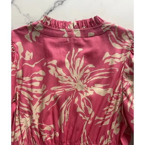 Jodifl Pink Floral Maxi Dress Puff Sleeve Sz Small Tiered Boho Cottage core chic - Image 8
