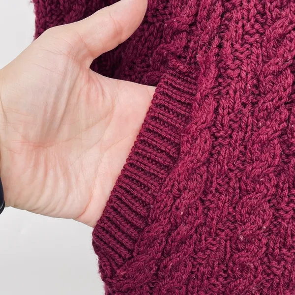 Aran Sweater Knit Merino Wool Burgundy Duster‎ Cardigan Sweater Size S Fisherman - Image 5