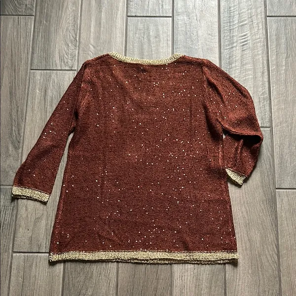 Reba Brown and Gold V-Neck Sweater Relaxed Fit - Image 5