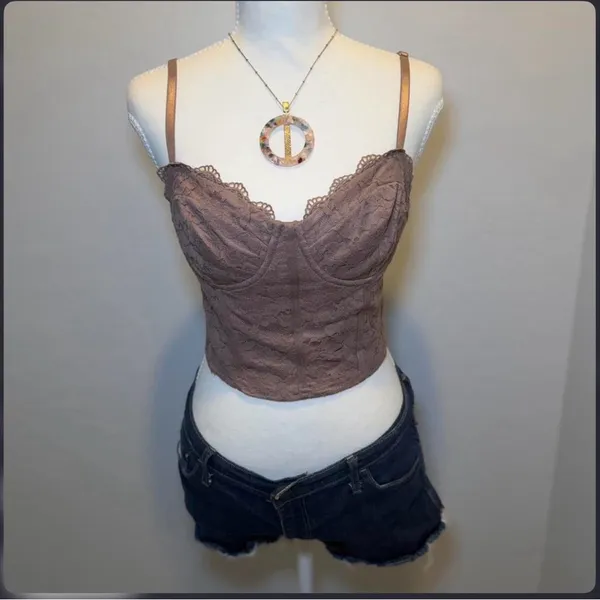 Haute Monde Lace Corset Crop Top Bustier Brown Coquette Y2K‎ - Image 6