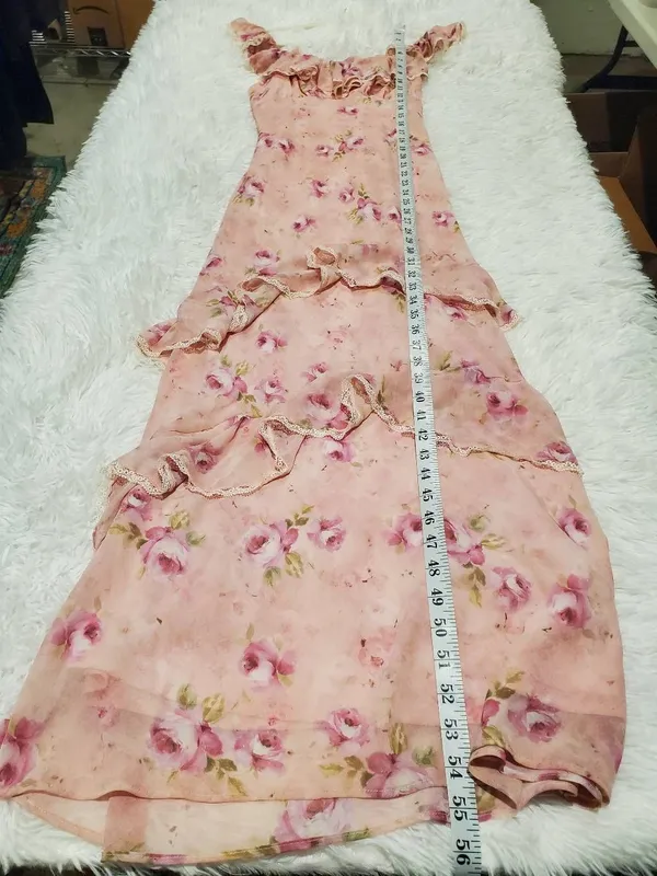 ASTR Laisha Ruffle Midi Dress in Pink Floral Medium - Image 6