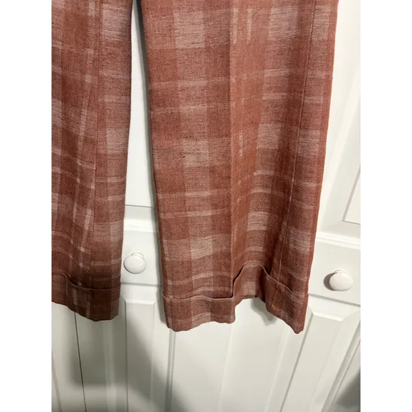 Plaid Wide Leg Trousers Dark Academia Terracotta‎ Cuffed High Rise - Image 3