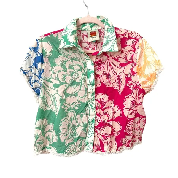 FARM RIO‎ Tropical Chita Floral Button Down Shirt Medium - Image 2