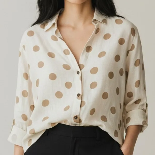 Zara Button Up Shirt Textured Polka Dot Collared Long Sleeve Small Ivory Beige - Image 11
