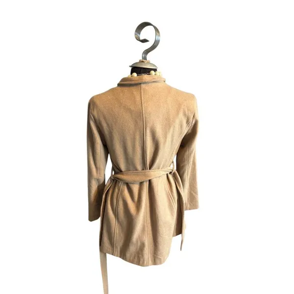 NWT Coffee Shop Apparel Womens Camel Belted Wool Blend Coat Size S - Image 3