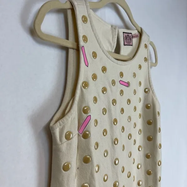 Juicy‎ Couture Dress Women's Small Beige Stretch Polka Dot Studded Mod Sheath - Image 9