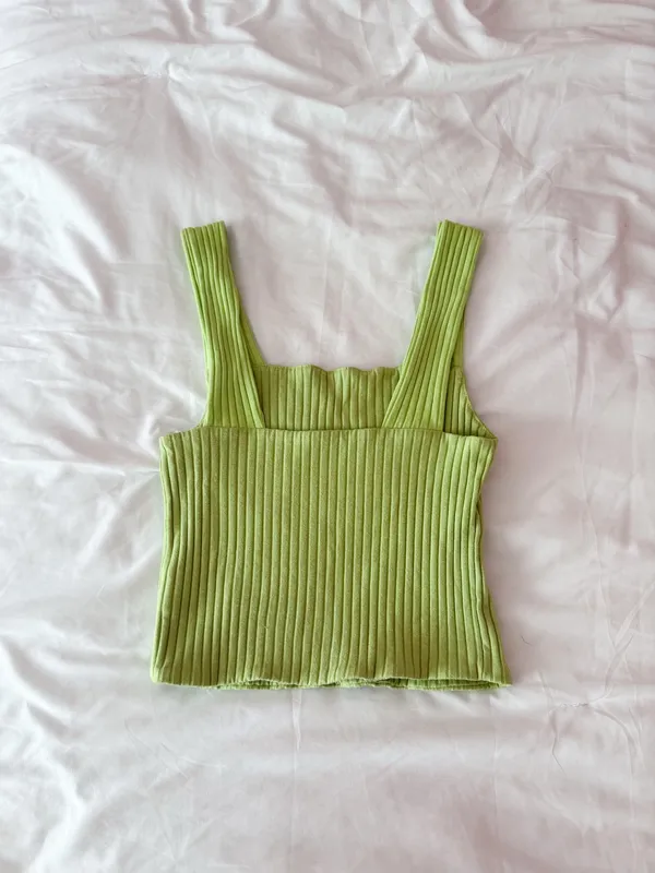 American Eagle Soft & Sexy Lime Green Ribbed Square Neck Top Size XS - Image 2