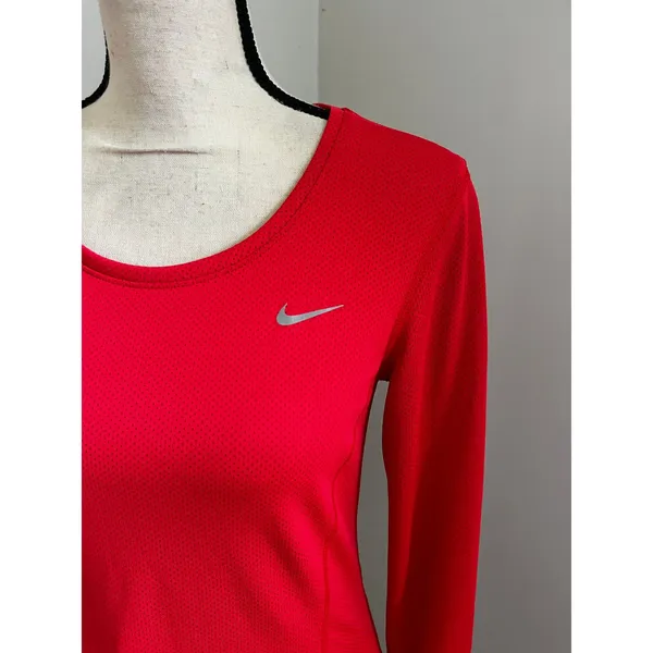 Nike Running Dri-FIT Red Shirt Small Long Sleeve Athletic Reflective Logo Sporty - Image 3