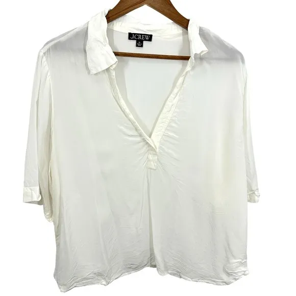 J. Crew Womens XL White Viscose Collared‎ 3/4 Sleeve Top Blouse - Image 2