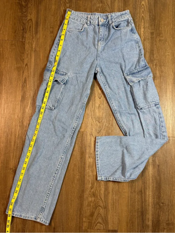 Bershka Light Blue Cargo Wide-Leg Jeans - Image 5