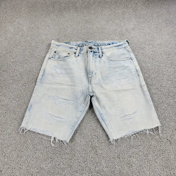 American Eagle Womens Shorts 31" Blue Denim Acid Wash Distressed Cut Off Bermuda - Image 11