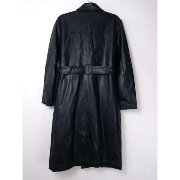 NWT Honor The Gift Vegan Leather Belted Trench Coat S Black Oversized Logo - Image 12