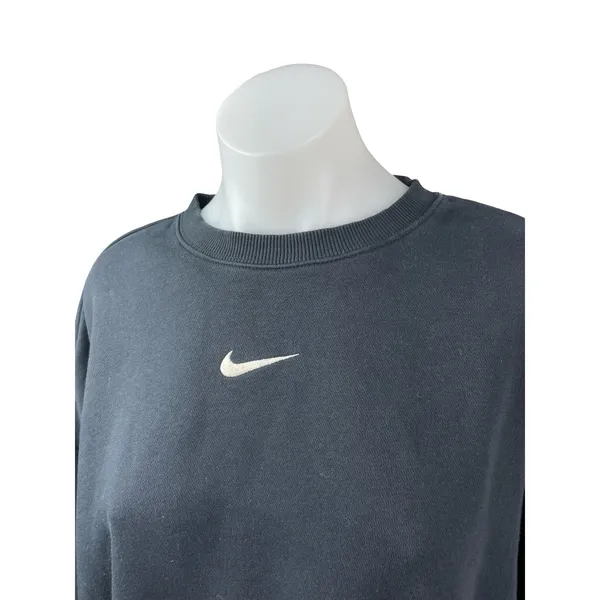 Nike Women's Black Swoosh Logo Long Sleeve Crew Neck Cropped Sweatshirt Top M - Image 3