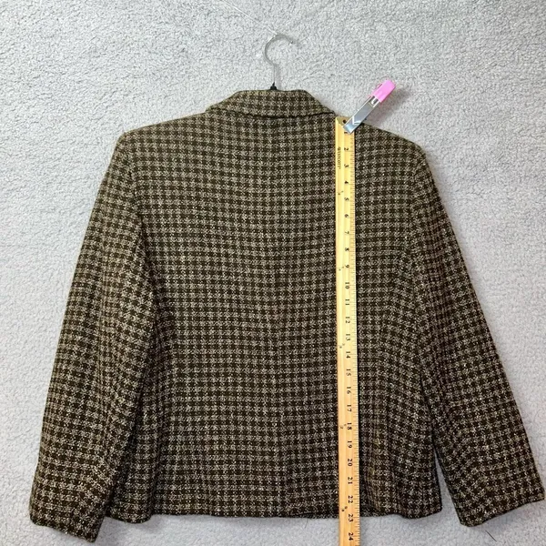 Jones New York Blazer Womens 12 Green Wool Silk‎ Blend Plaid Jacket Career Work - Image 7