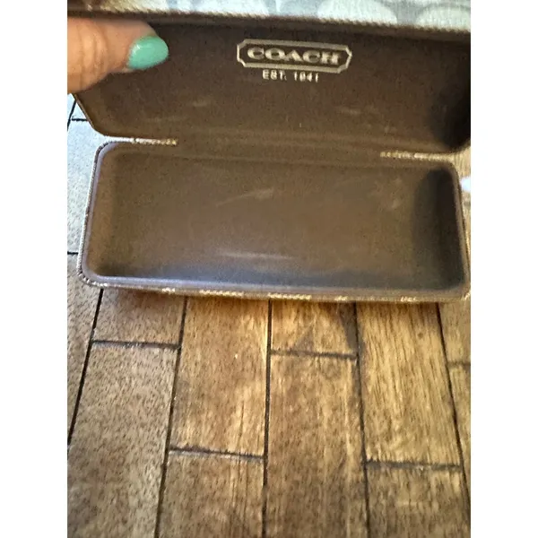 Coach Signature Monogram Hard‎ Eyeglass Case Tan Brown Clamshell with Cloth EUC - Image 3
