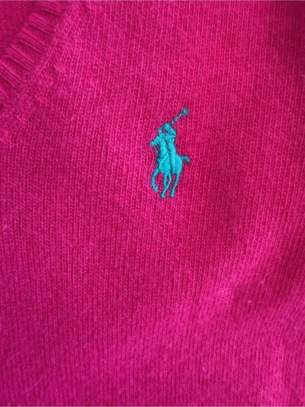 Ralph Lauren Sport Pink V-Neck Cashmere Blend Long Sleeve Sweater - Image 4