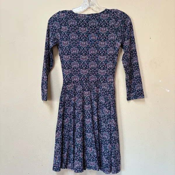 Abercrombie Floral Skater Dress Small Y2K Long Sleeve Blue Pink - Image 3