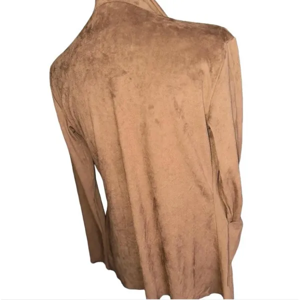 Camel Suede Boho Blazer Trendy Neutral High Low Blouse - Image 2
