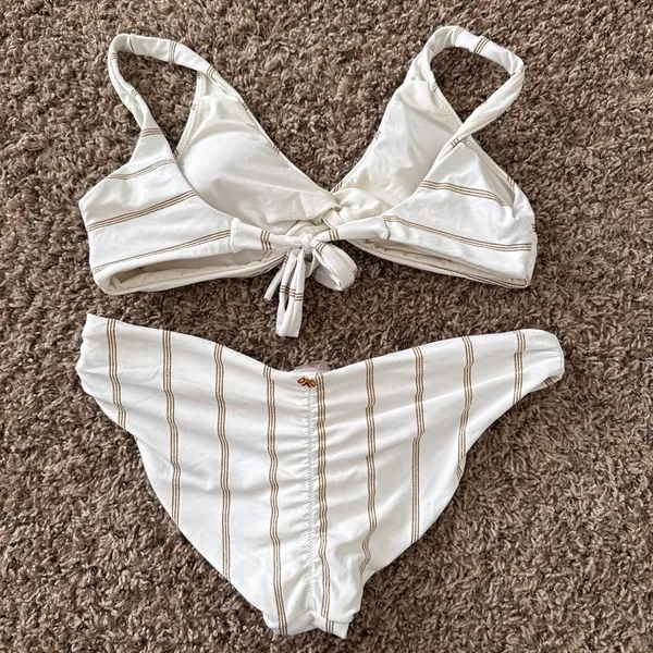 Revolve PQ swim bikini set white with gold stripes - Image 2