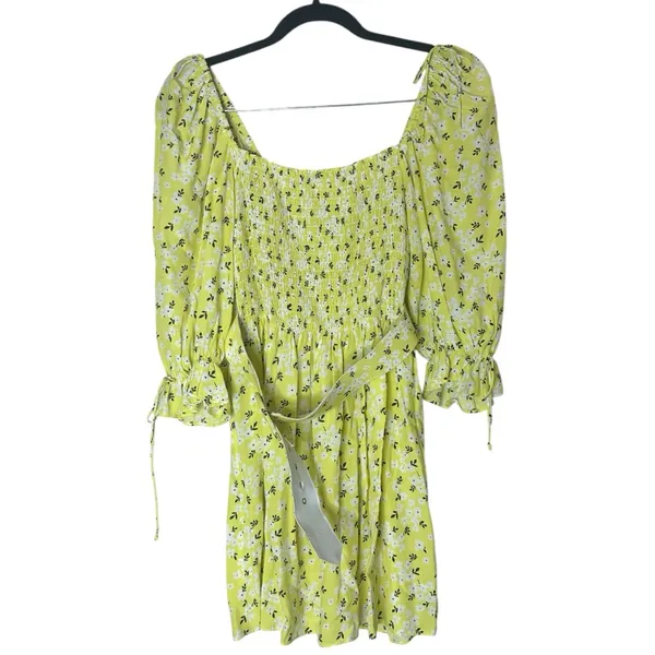 For Love & Lemons Chrysanthemum Mini Dress Lemonade Yellow Floral Medium - Image 5